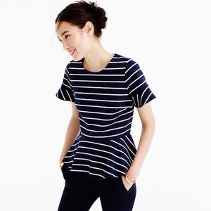 J. Crew Structured Peplum Top Navy White Stripe
